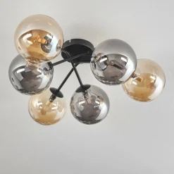 hofstein Plafonnier - Verre 15 cm Chehalis Ambre, Fumé, 6 lumières