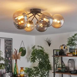 hofstein Plafonnier - Verre 15 cm Chehalis Ambre, Fumé, 6 lumières