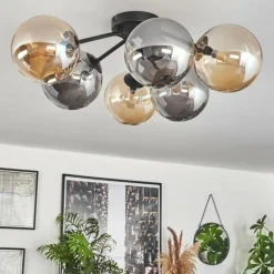 hofstein Plafonnier - Verre 15 cm Chehalis Ambre, Fumé, 6 lumières