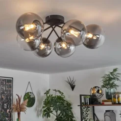 hofstein Plafonnier - Verre 15 cm Chehalis Clair, Fumé, 6 lumières