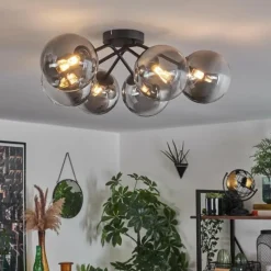 hofstein Plafonnier - Verre 15 cm Chehalis Clair, Fumé, 6 lumières