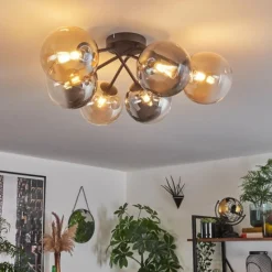 hofstein Plafonnier - Verre 15 cm Chehalis Ambre, Clair, Fumé, 6 lumières