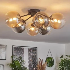 hofstein Plafonnier - Verre 15 cm Chehalis Ambre, Clair, Fumé, 6 lumières