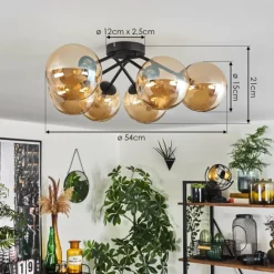 hofstein Plafonnier - Verre 15 cm Chehalis Ambre, 6 lumières