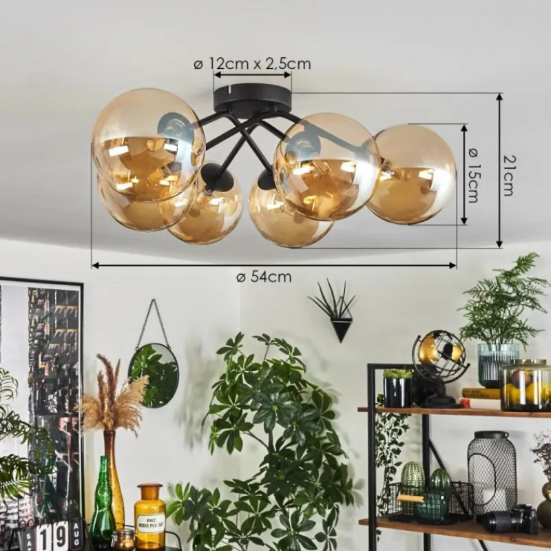 hofstein Plafonnier - Verre 15 cm Chehalis Ambre, 6 lumières