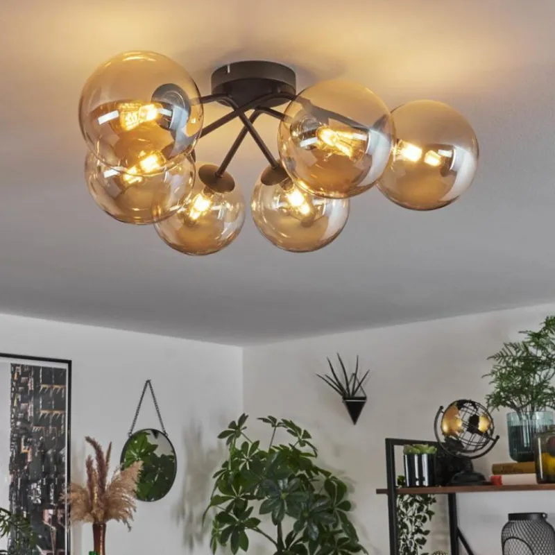 hofstein Plafonnier - Verre 15 cm Chehalis Ambre, 6 lumières