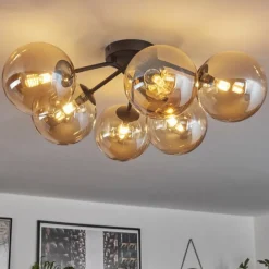 hofstein Plafonnier - Verre 15 cm Chehalis Ambre, 6 lumières