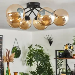 hofstein Plafonnier - Verre 15 cm Chehalis Ambre, 6 lumières