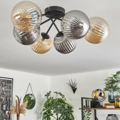 Suspension Verre Fumé-hofstein Plafonnier - Verre 15 cm Chehalis Ambre, Fumé, 6 lumières