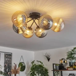 Suspension Verre Fumé-hofstein Plafonnier - Verre 15 cm Chehalis Ambre, Fumé, 6 lumières