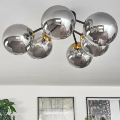 Lampes Art Déco-hofstein Plafonnier - Verre 15 cm Chehalis Or, Noir, 6 lumières