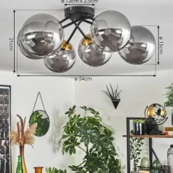 Lampes Art Déco-hofstein Plafonnier - Verre 15 cm Chehalis Or, Noir, 6 lumières