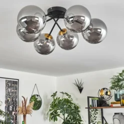 Lampes Art Déco-hofstein Plafonnier - Verre 15 cm Chehalis Or, Noir, 6 lumières