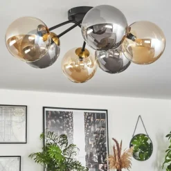 Lampes Art Déco-hofstein Plafonnier - Verre 15 cm Chehalis Or, Noir, 6 lumières