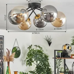 Lampes Art Déco-hofstein Plafonnier - Verre 15 cm Chehalis Or, Noir, 6 lumières