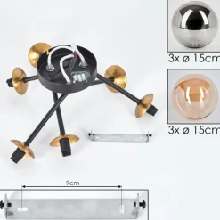 Lampes Art Déco-hofstein Plafonnier - Verre 15 cm Chehalis Or, Noir, 6 lumières