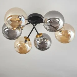 Lampes Art Déco-hofstein Plafonnier - Verre 15 cm Chehalis Or, Noir, 6 lumières