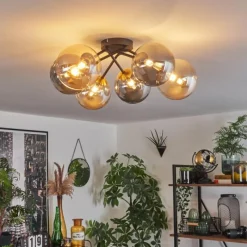 Lampes Art Déco-hofstein Plafonnier - Verre 15 cm Chehalis Or, Noir, 6 lumières