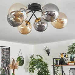 Lampes Art Déco-hofstein Plafonnier - Verre 15 cm Chehalis Or, Noir, 6 lumières