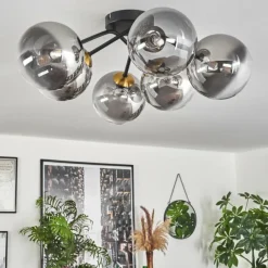 Lampes Art Déco-hofstein Plafonnier - Verre 15 cm Chehalis Or, Noir, 6 lumières