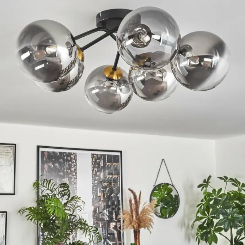 Lampes Art Déco-hofstein Plafonnier - Verre 15 cm Chehalis Or, Noir, 6 lumières