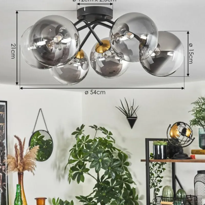 Lampes Art Déco-hofstein Plafonnier - Verre 15 cm Chehalis Or, Noir, 6 lumières