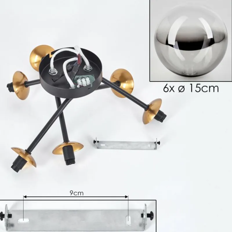 Lampes Art Déco-hofstein Plafonnier - Verre 15 cm Chehalis Or, Noir, 6 lumières