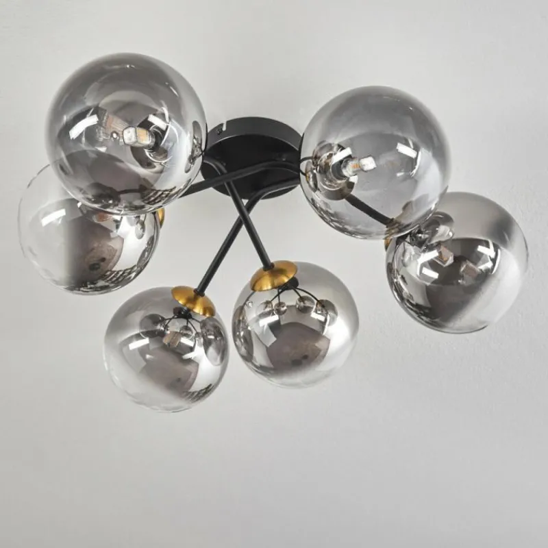 Lampes Art Déco-hofstein Plafonnier - Verre 15 cm Chehalis Or, Noir, 6 lumières