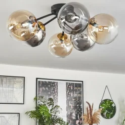 Lampes Art Déco-hofstein Plafonnier - Verre 15 cm Chehalis Or, Noir, 6 lumières