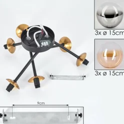 Lampes Art Déco-hofstein Plafonnier - Verre 15 cm Chehalis Or, Noir, 6 lumières