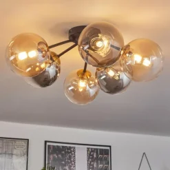 Lampes Art Déco-hofstein Plafonnier - Verre 15 cm Chehalis Or, Noir, 6 lumières