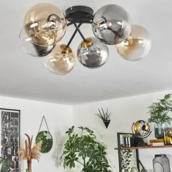 Lampes Art Déco-hofstein Plafonnier - Verre 15 cm Chehalis Or, Noir, 6 lumières