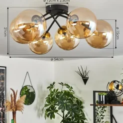 hofstein Plafonnier - Verre 15 cm Chehalis Or, Noir, 6 lumières