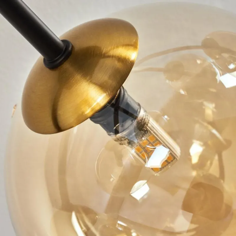 hofstein Plafonnier - Verre 15 cm Chehalis Or, Noir, 6 lumières