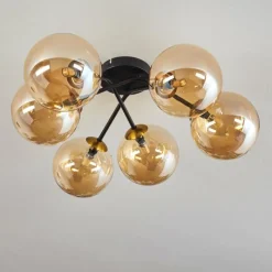 hofstein Plafonnier - Verre 15 cm Chehalis Or, Noir, 6 lumières