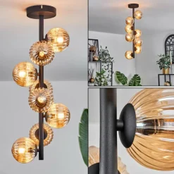 hofstein Plafonnier - Verre 10 cm Chehalis Ambre, 8 lumières