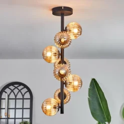 hofstein Plafonnier - Verre 10 cm Chehalis Ambre, 8 lumières