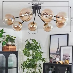 hofstein Plafonnier - Verre 15 cm Chehalis Or, Noir, 8 lumières