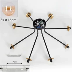 hofstein Plafonnier - Verre 15 cm Chehalis Or, Noir, 8 lumières