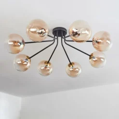 hofstein Plafonnier - Verre 15 cm Chehalis Or, Noir, 8 lumières