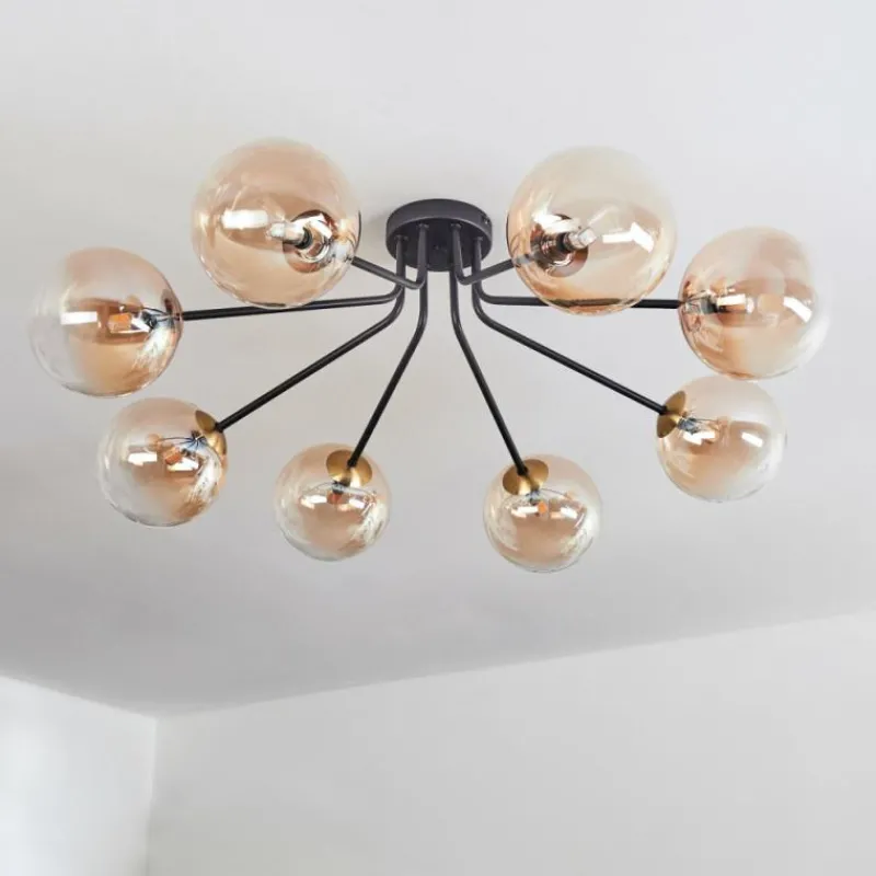 hofstein Plafonnier - Verre 15 cm Chehalis Or, Noir, 8 lumières