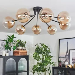 hofstein Plafonnier - Verre 15 cm Chehalis Or, Noir, 8 lumières