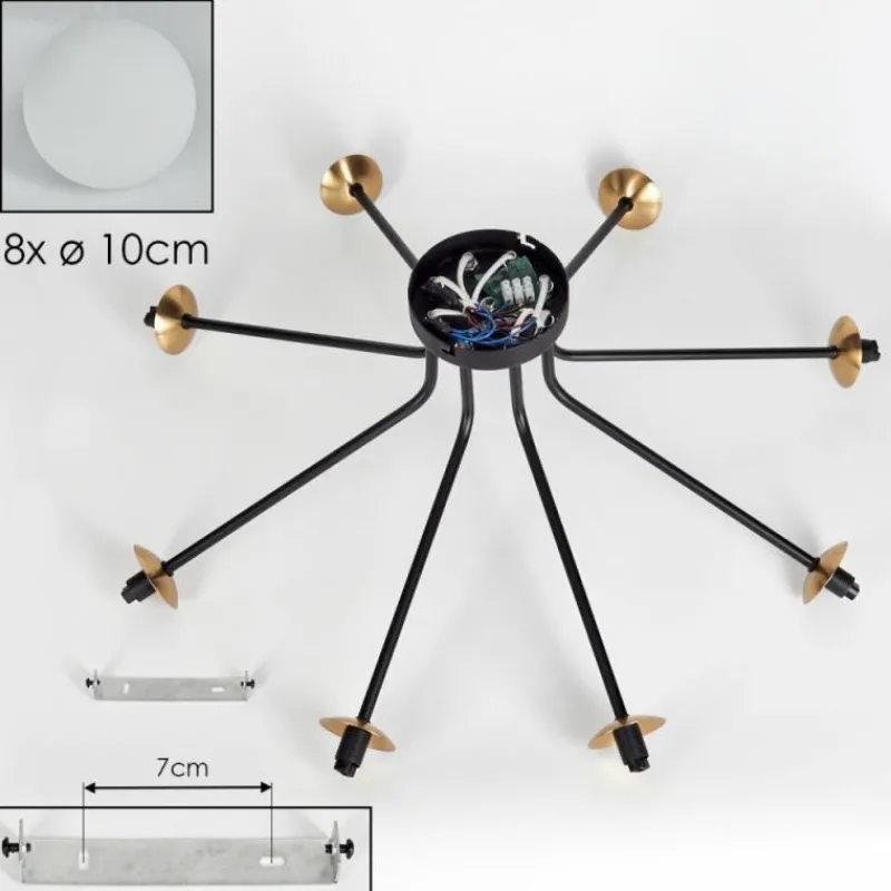 hofstein Plafonnier - Verre 10 cm Chehalis Or, Noir, 8 lumières