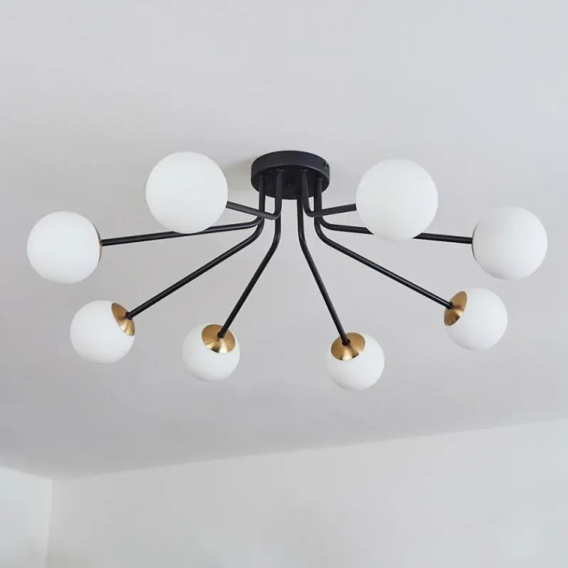 hofstein Plafonnier - Verre 10 cm Chehalis Or, Noir, 8 lumières