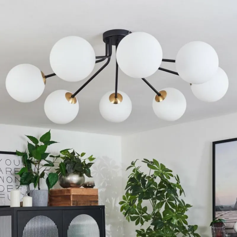 hofstein Plafonnier - Verre 15 cm Chehalis Or, Noir, 8 lumières