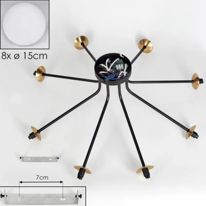 hofstein Plafonnier - Verre 15 cm Chehalis Or, Noir, 8 lumières