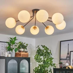 hofstein Plafonnier - Verre 15 cm Chehalis Or, Noir, 8 lumières