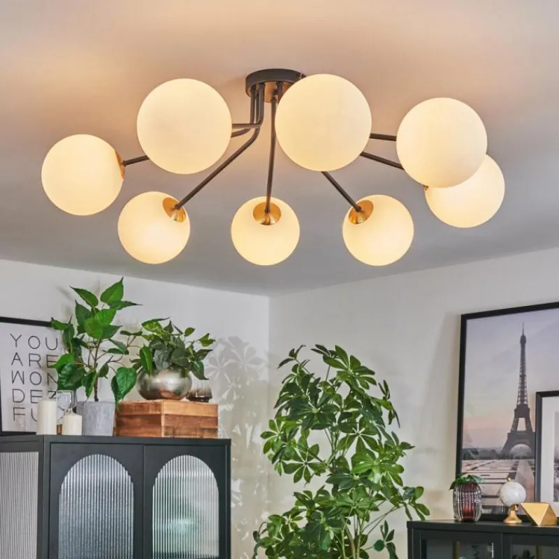 hofstein Plafonnier - Verre 15 cm Chehalis Or, Noir, 8 lumières