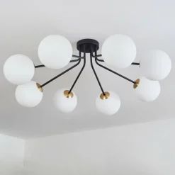 hofstein Plafonnier - Verre 15 cm Chehalis Or, Noir, 8 lumières