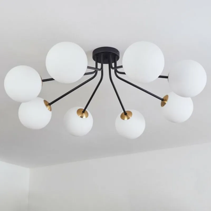 hofstein Plafonnier - Verre 15 cm Chehalis Or, Noir, 8 lumières